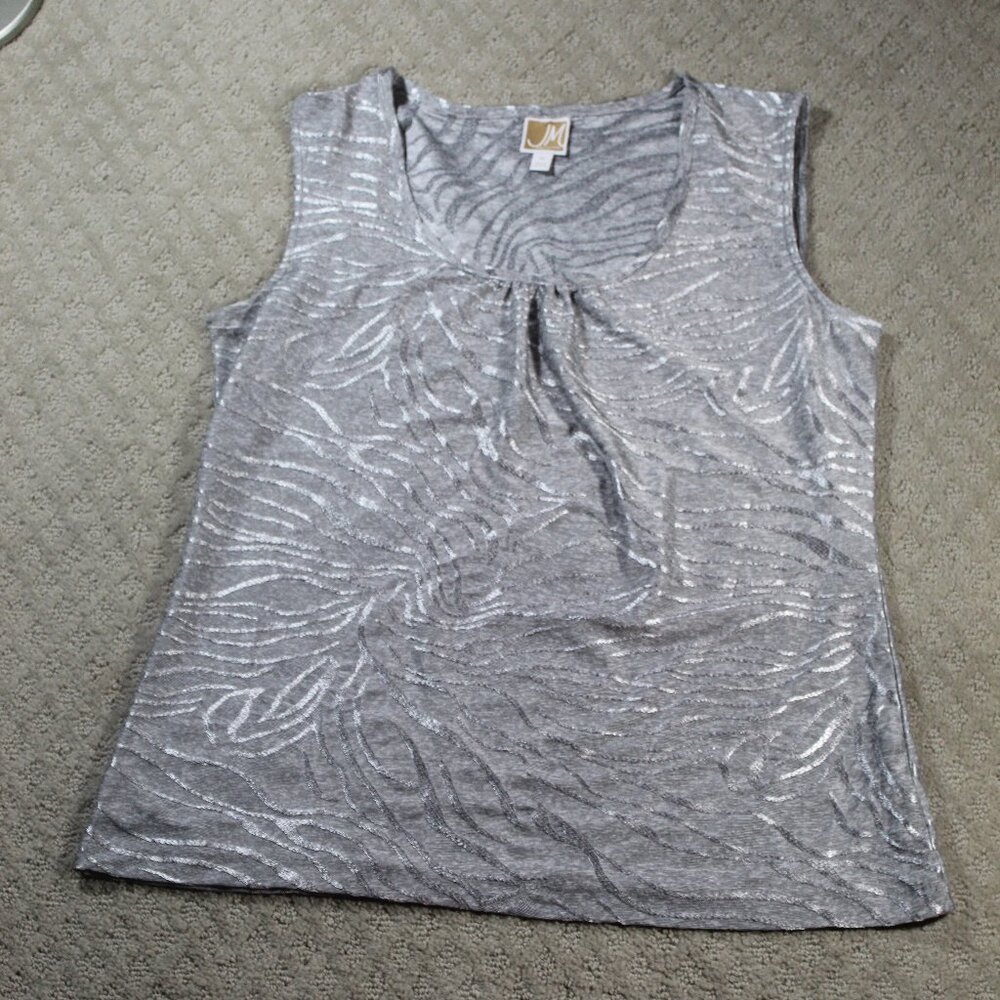 JM Collection Size M Silver and Grey Animal Pattern Sleeveless Blouse